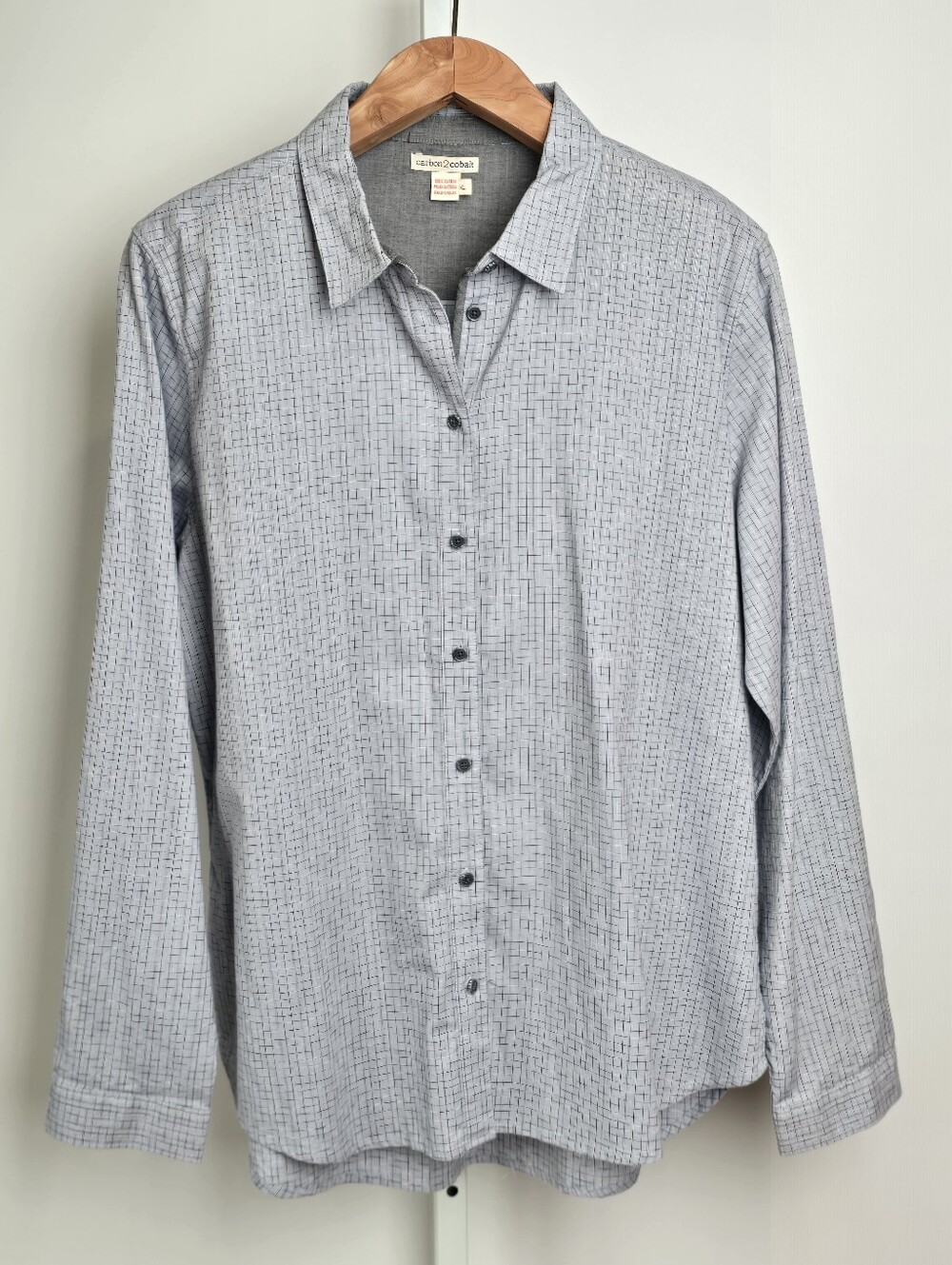 Carbon2Cobalt Textured Cotton Windowpane Button Down Shirt Blue Gray XL